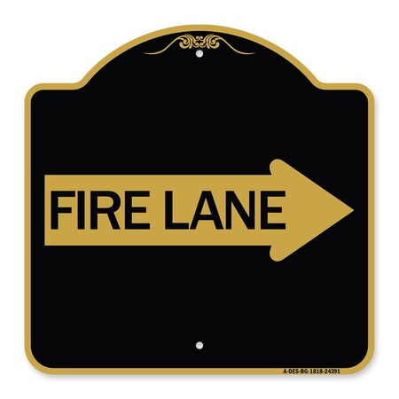 Signmission Designer Series Sign-Fire Lane Right Arrow, Black & Gold Aluminum Sign, 18" x 18", BG-1818-24391 A-DES-BG-1818-24391